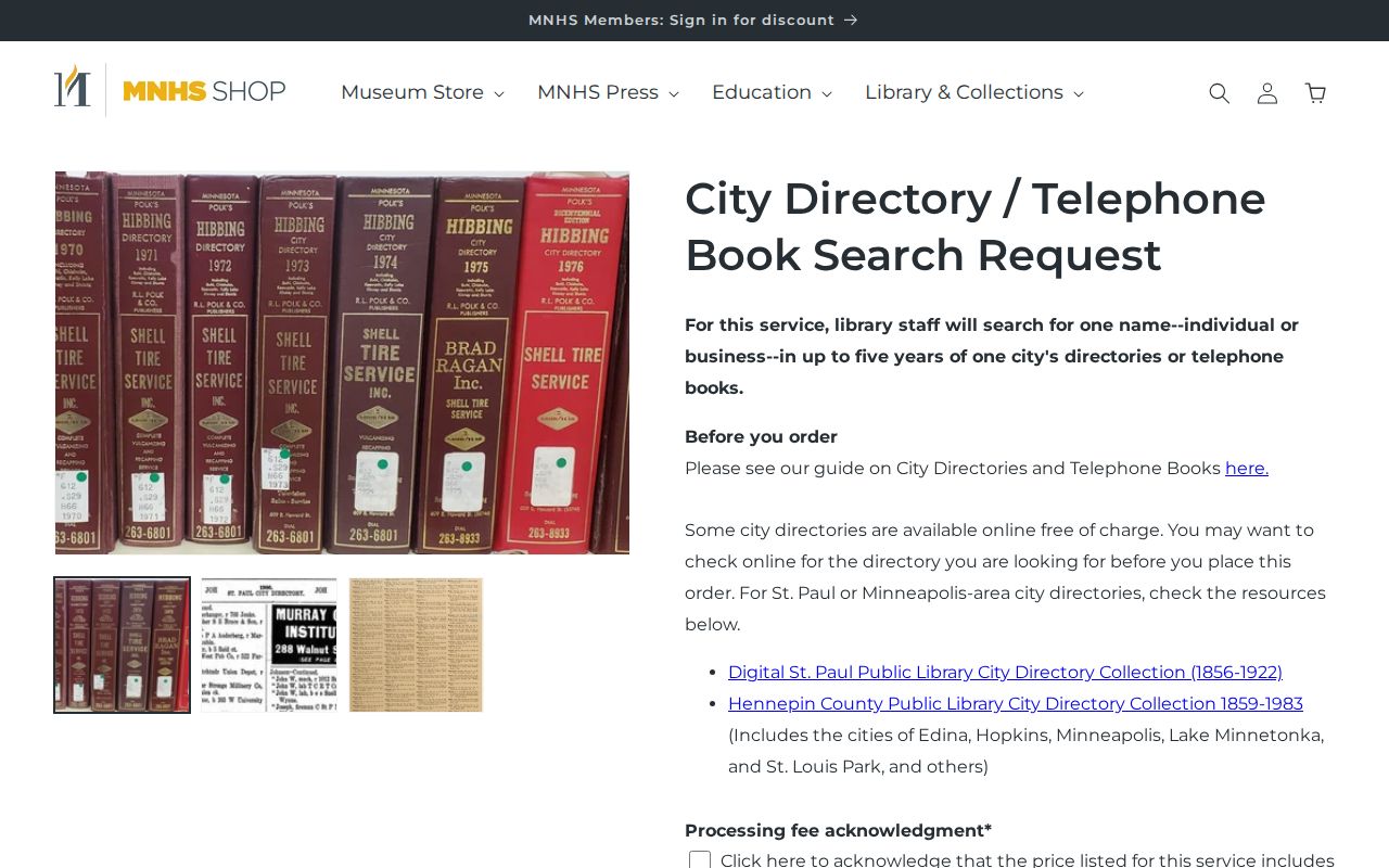 Shoreview city directory Minnesota Historical Society search request form