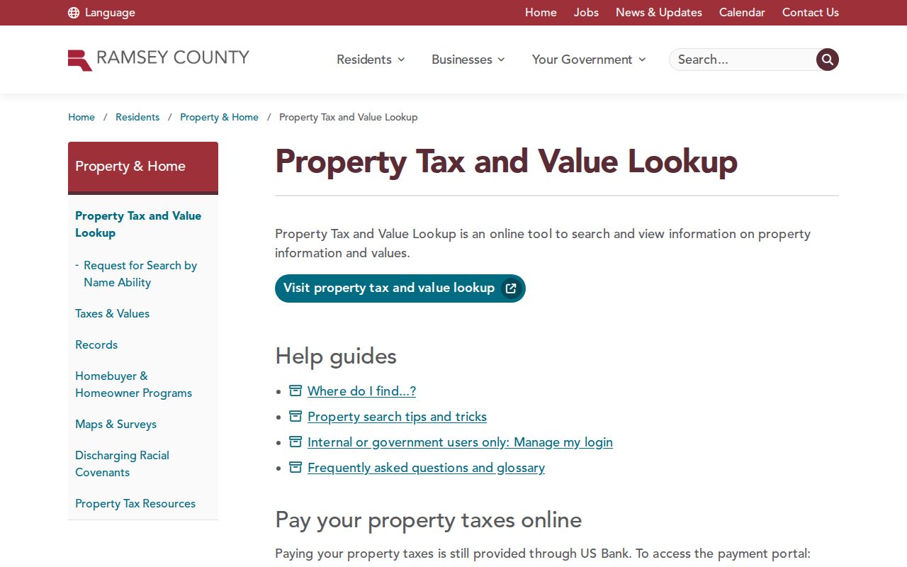 Shoreview Residents Directory view of the Ramsey County assessor property-search entry point