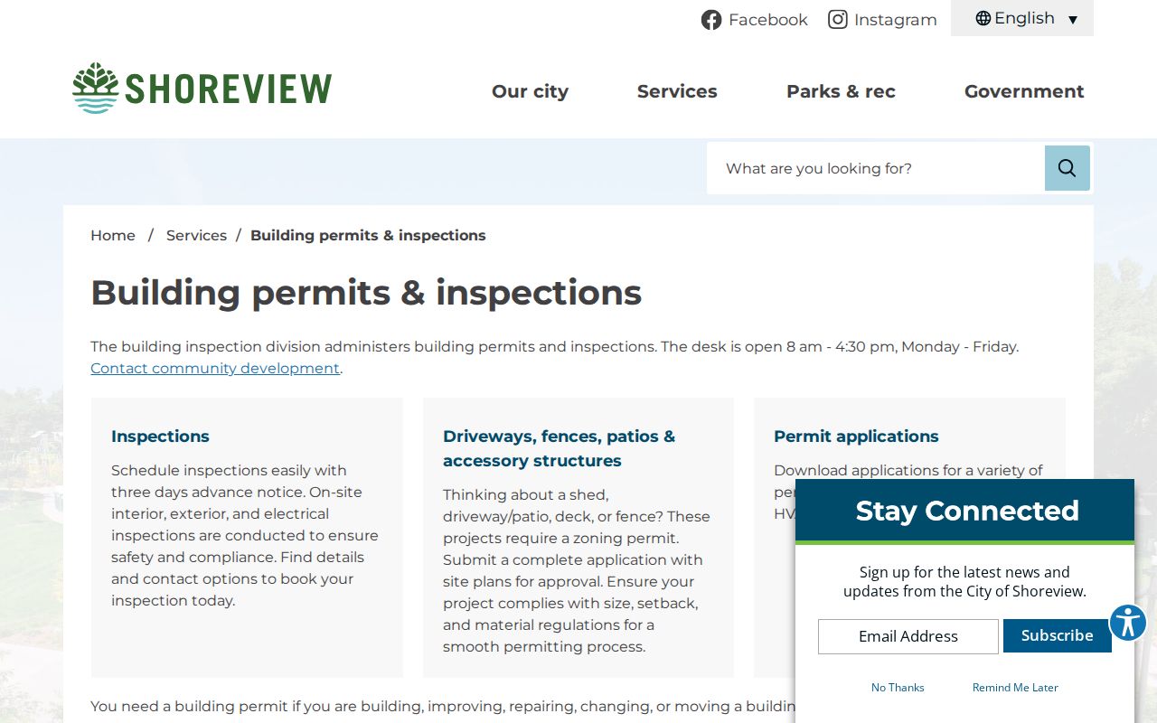 Shoreview Residents Directory view of the Shoreview permit-history route