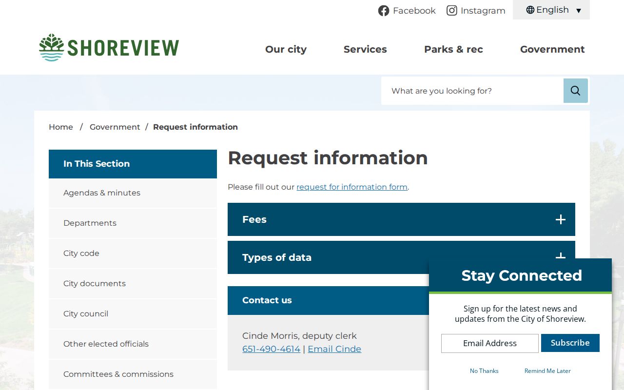 Shoreview neighbors public information request route