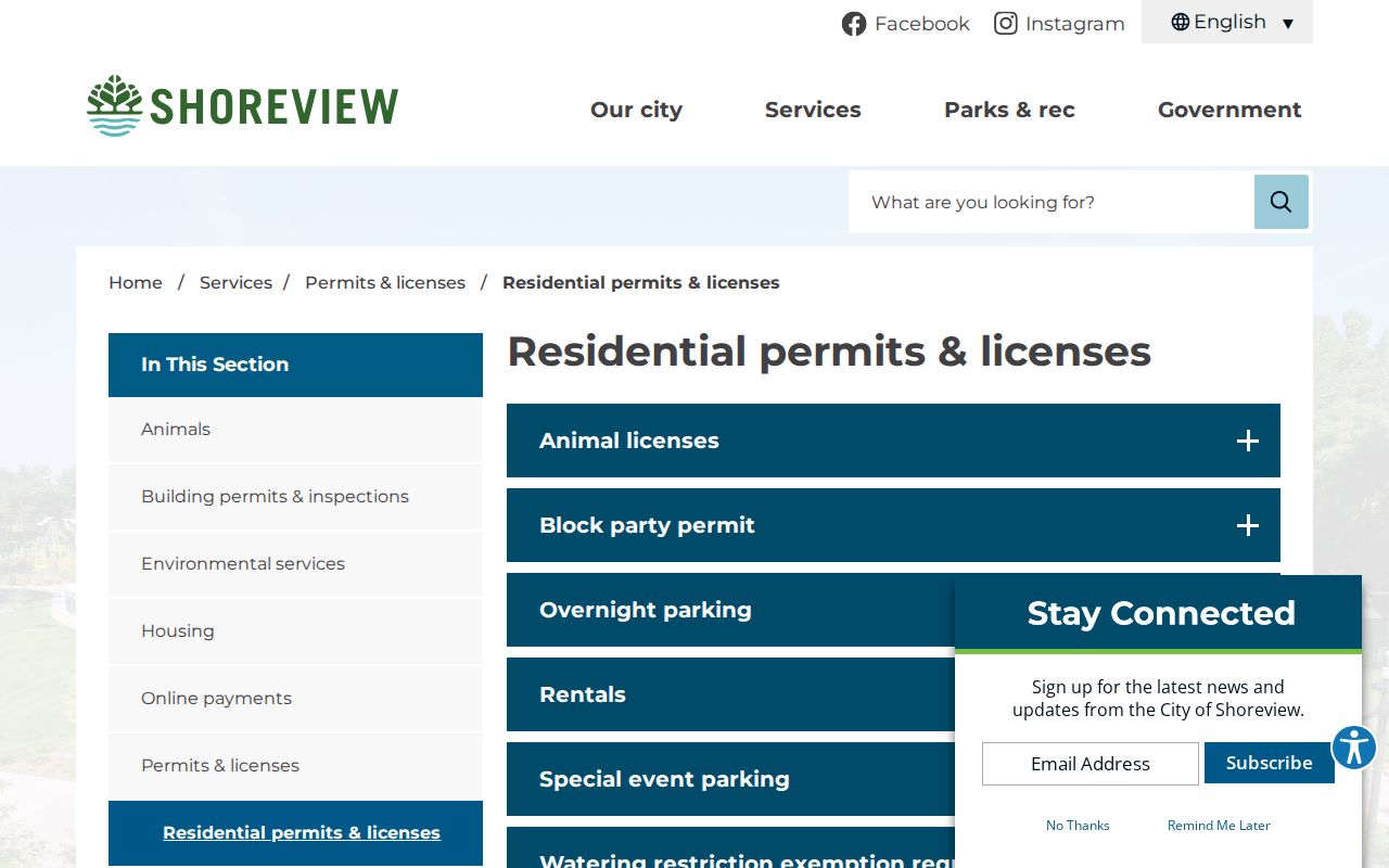 Shoreview neighbors residential permits and licenses page