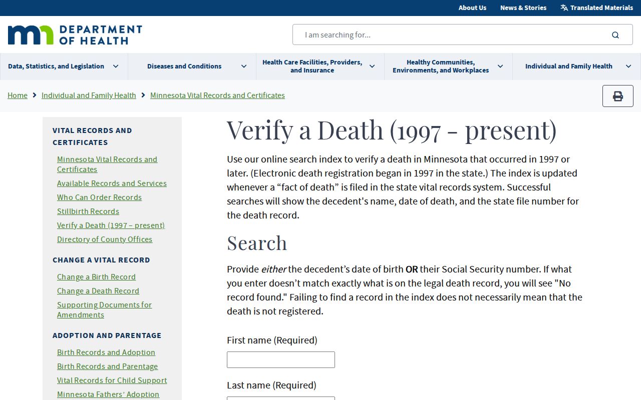 Shoreview resident lookup reference for Minnesota death-verification search
