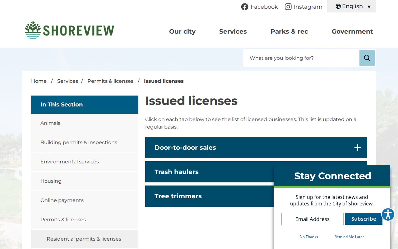 Shoreview resident lookup reference for city issued license lists