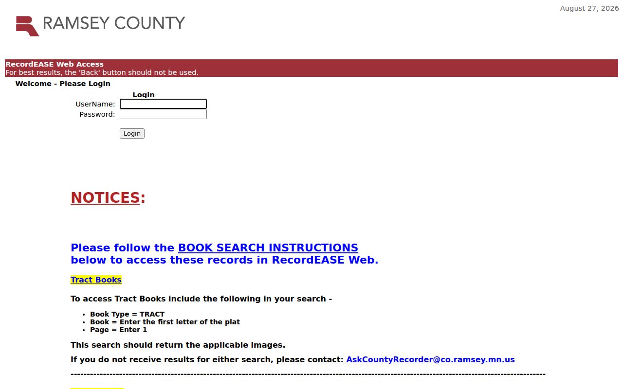 Shoreview street directory RecordEASE deed index login