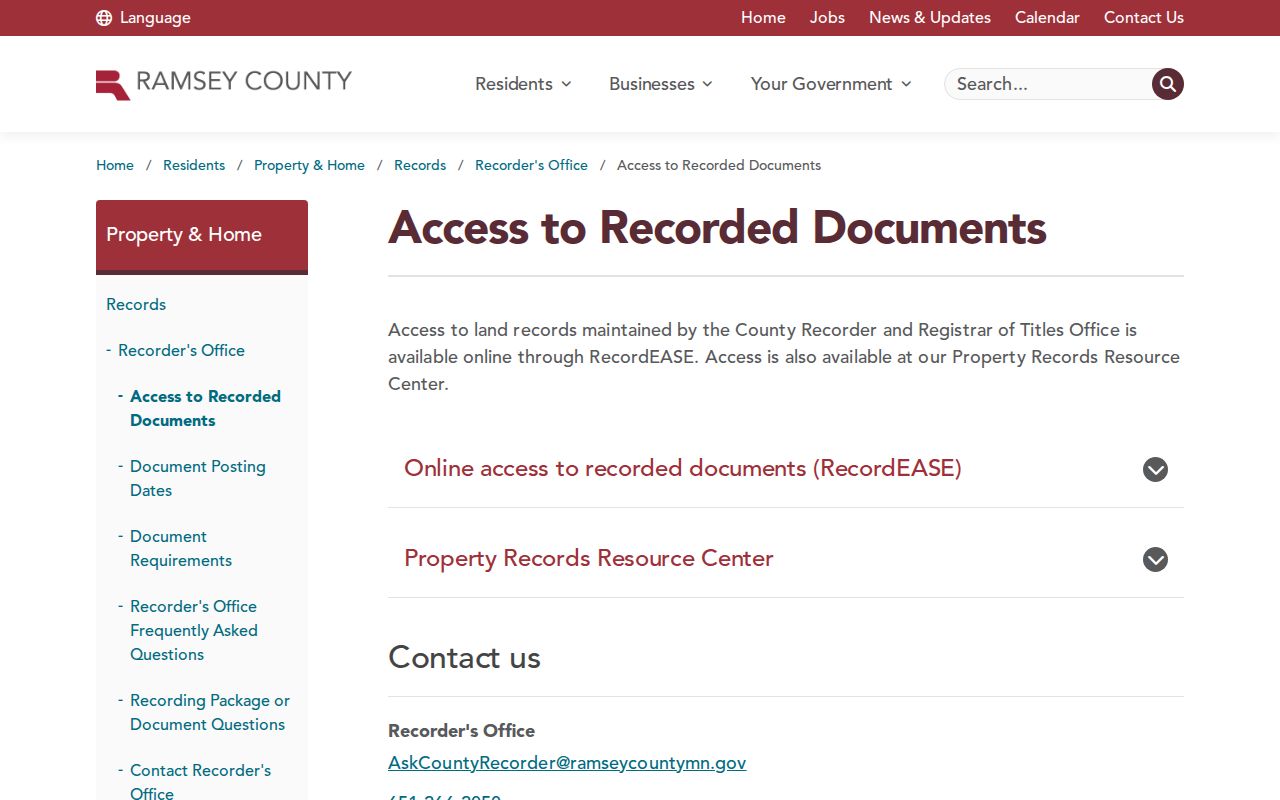 Shoreview street directory Ramsey County recorded documents access